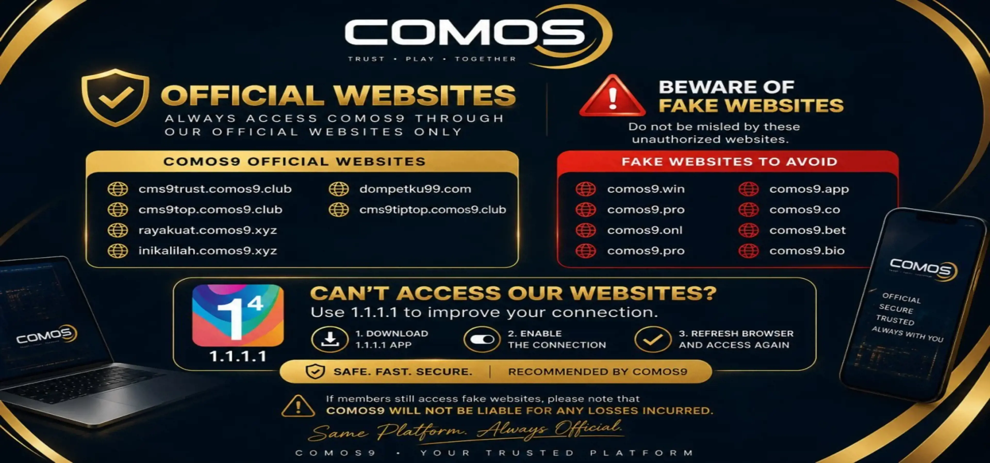 COMOS9 Official Website Notice