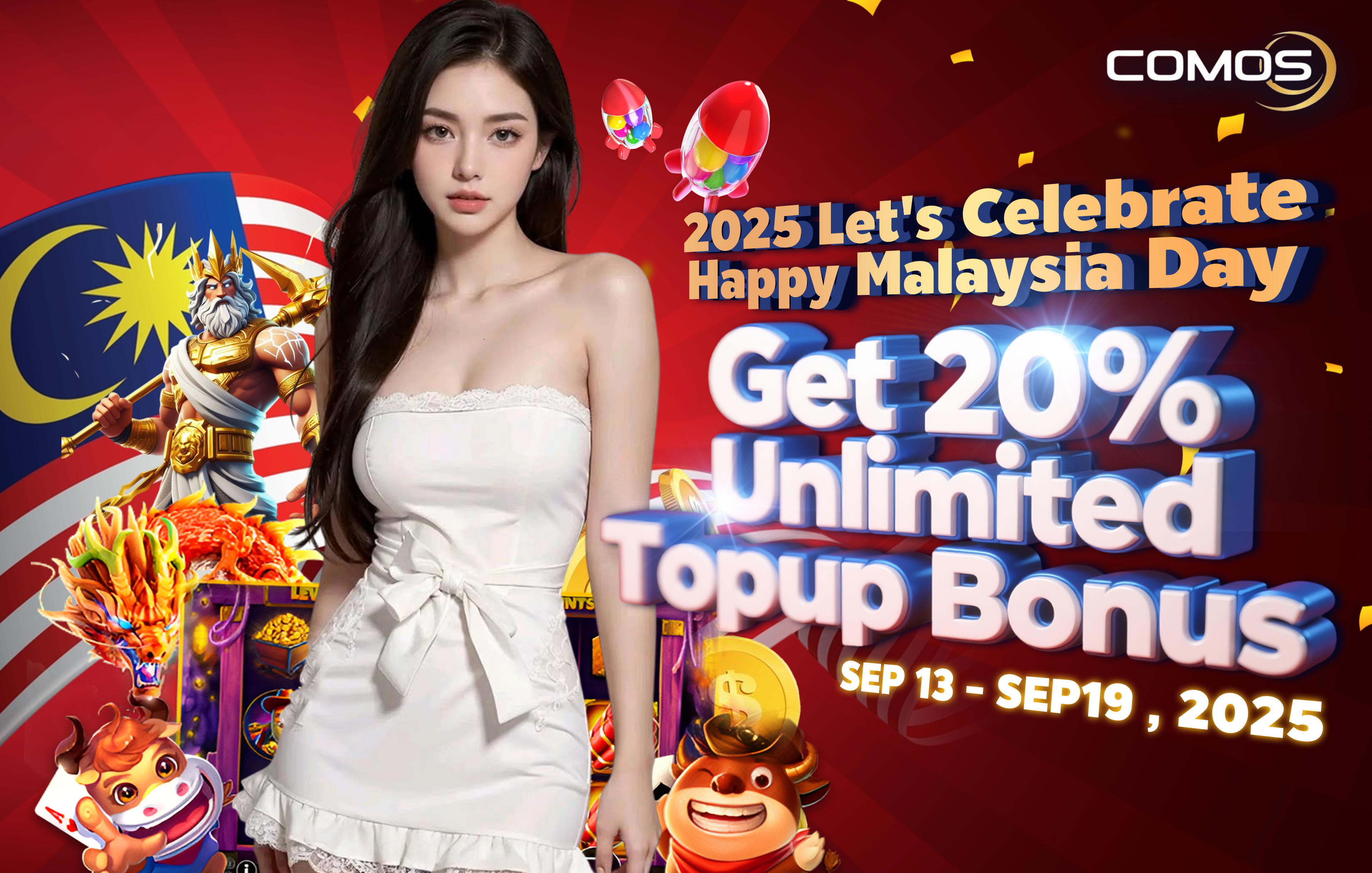 2025 Let's Celebrate Happy Malaysia Day , Get 20% Unlimited Topup Bonus ！！！( Valid On 13th September - 19th September 2025 )